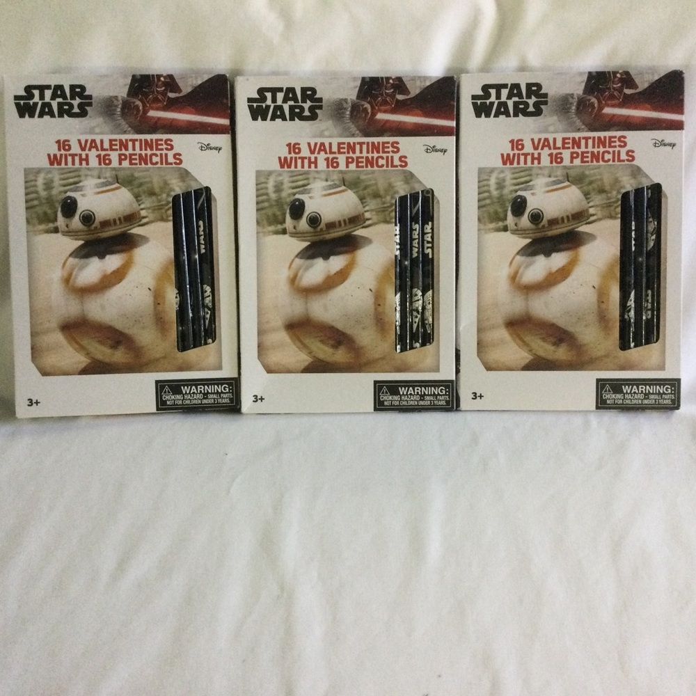 Disney Star Wars BB-8 Valentines Day Cards/Pencil Set/3 Boxes. New 48 total